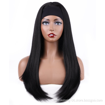Heat Resistant Good Quality Natural African Silky Black Long Straight Cheap Price Wholesale Synthetic Headband Wig